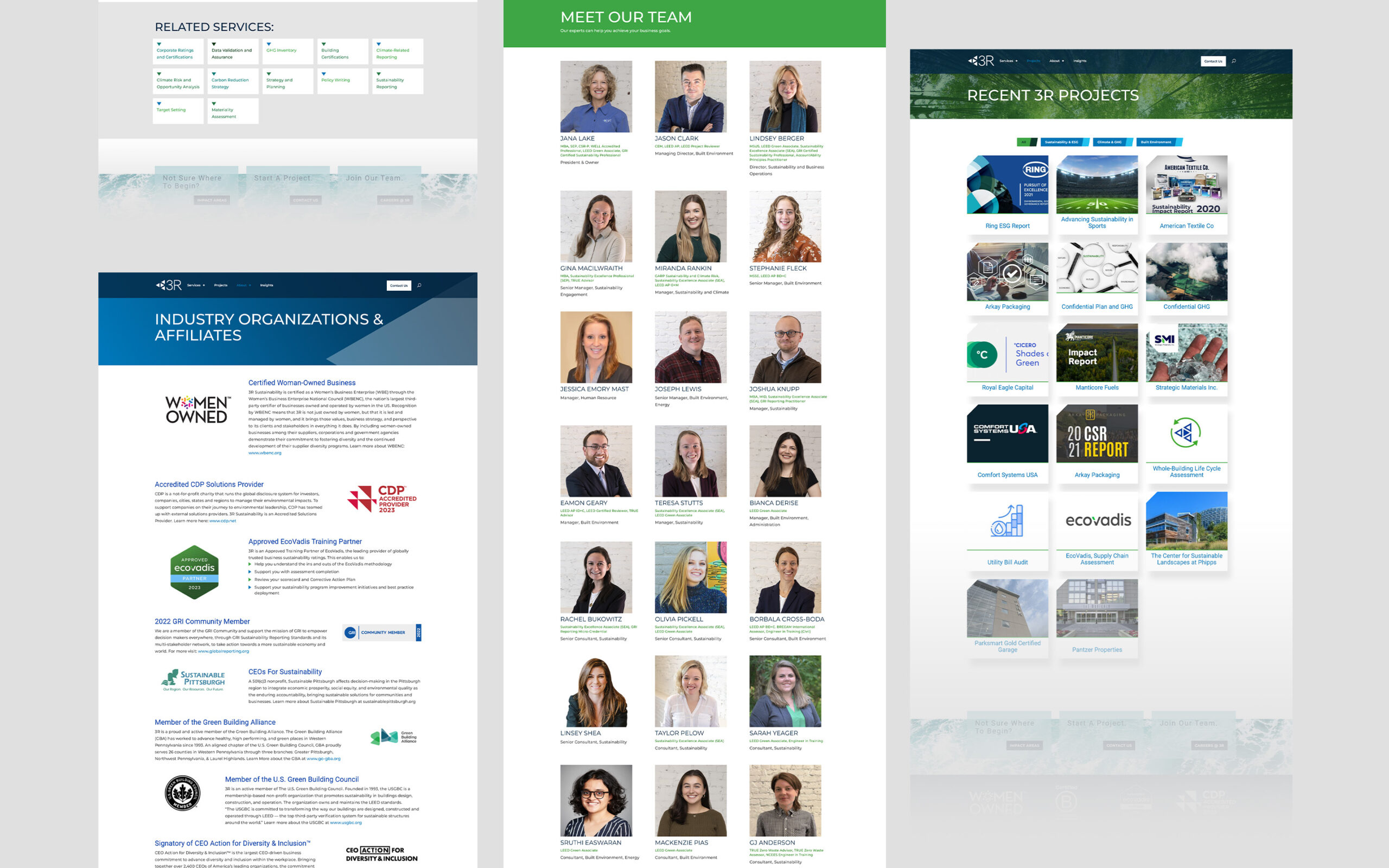 Project, Team, Affiliations pages