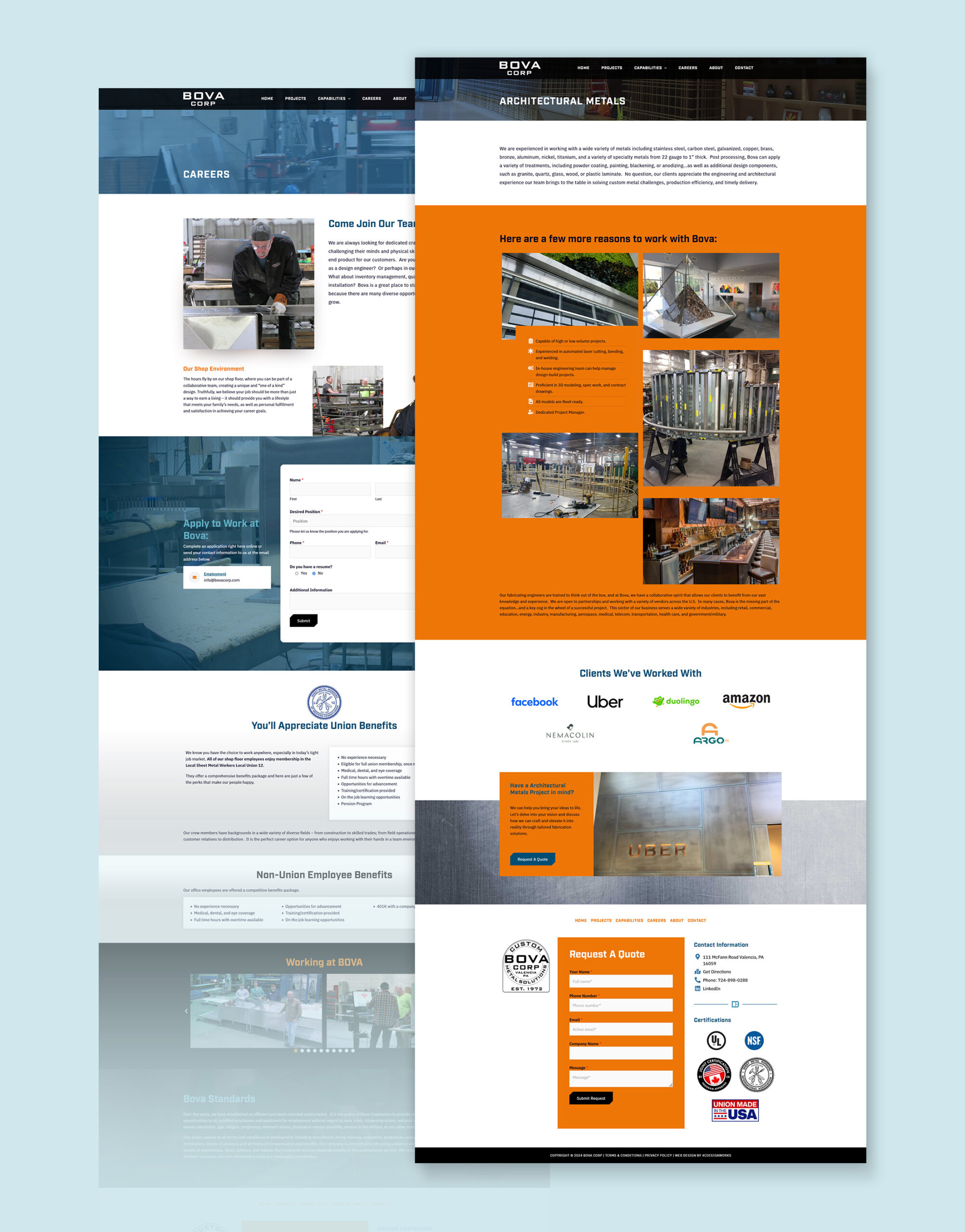BOVA Corp Website Careers & Capabilities Pages