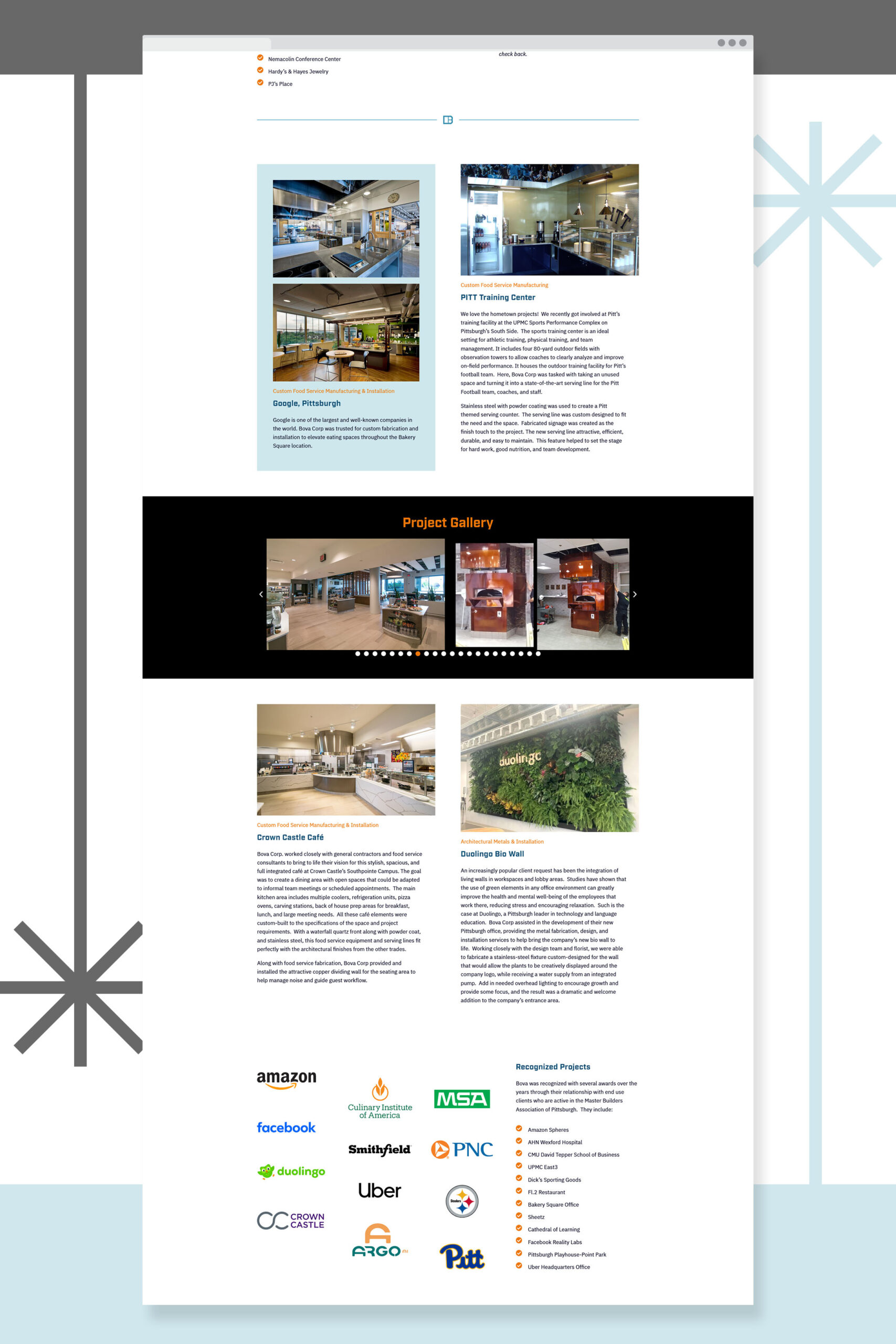 BOVA Corp Website Projects Page