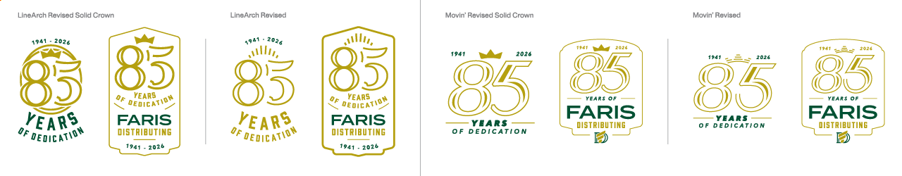 Faris-Distributing-85th-Anniversary-logomark-refinement Faris Distributing 85th Anniversary Logo Options Refined