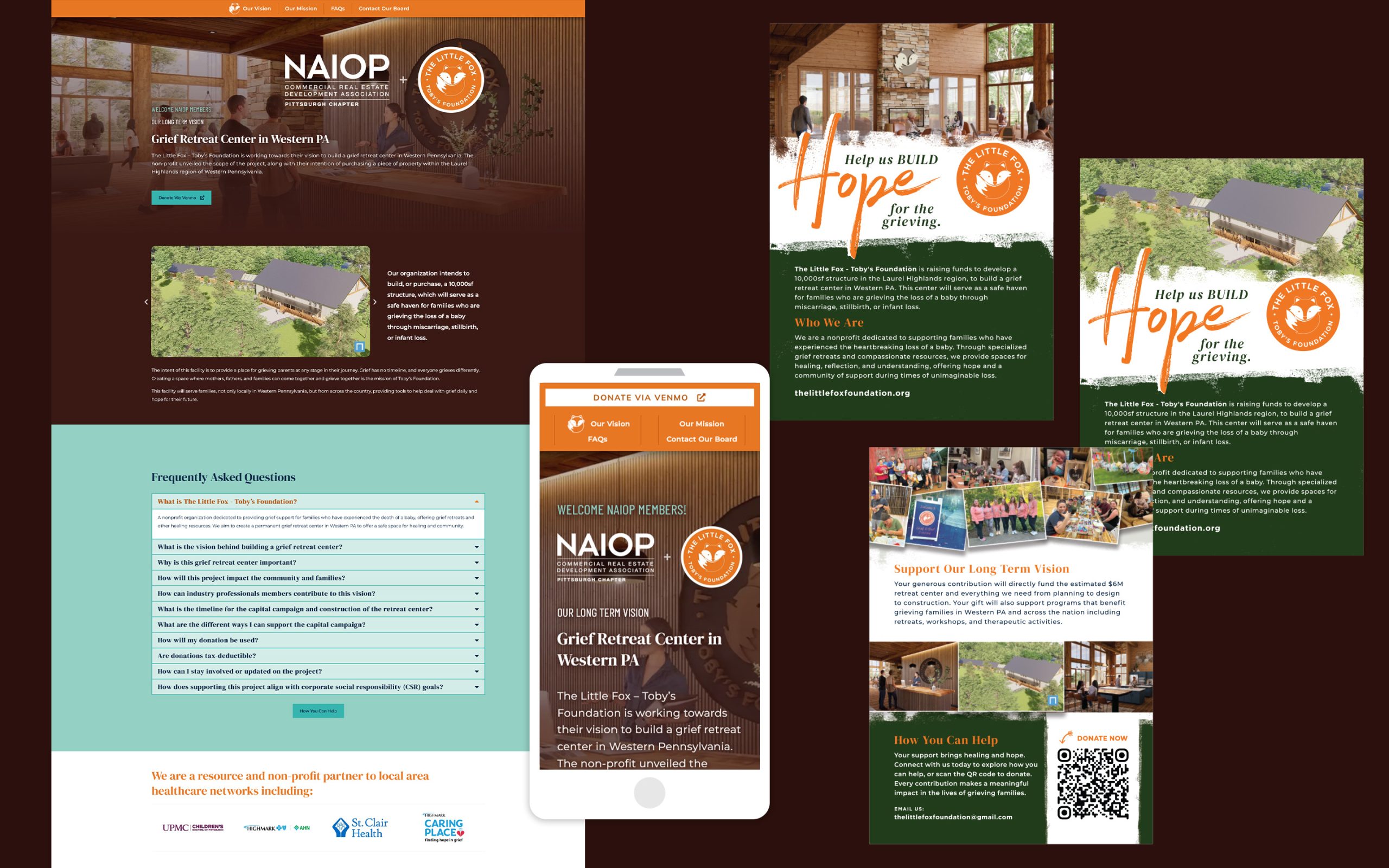 The Little Fox - Toby's Foundation NAIOP Event Support postcards and dedicated landing page