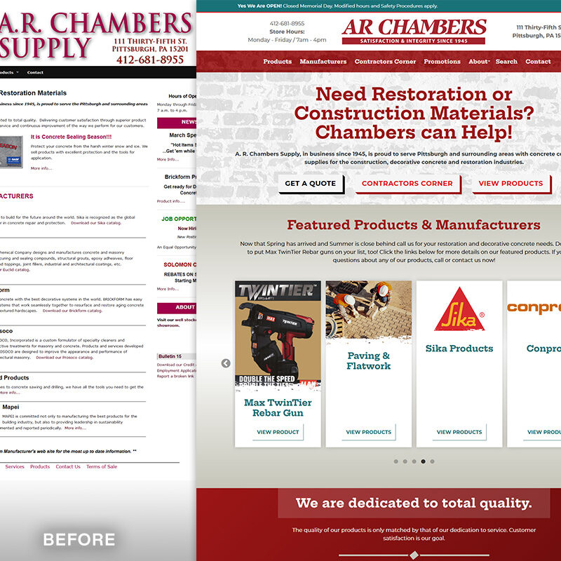 AR Chambers Supply Website Before & After