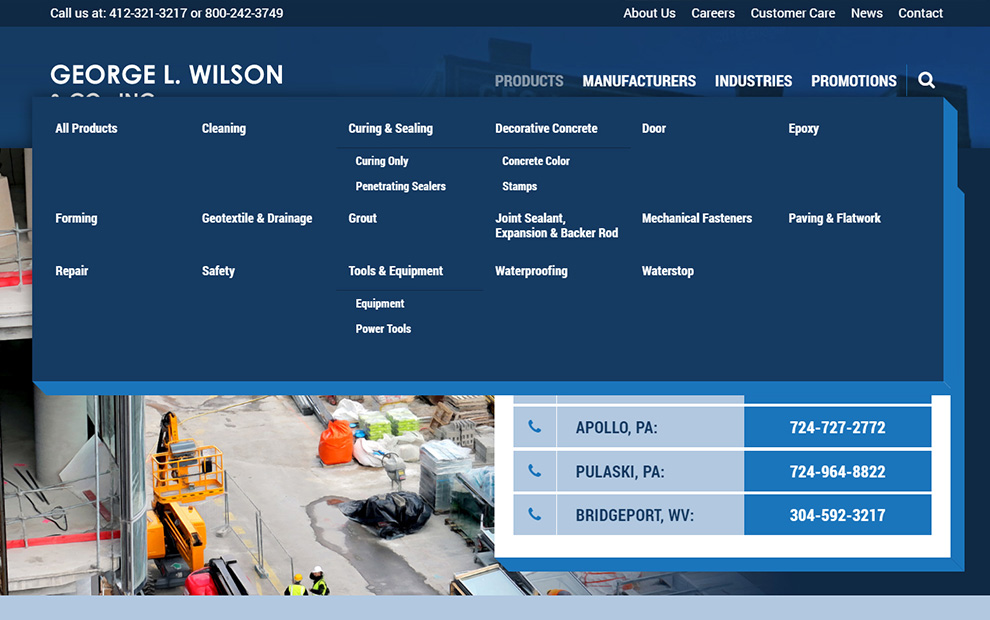 George L Wilson Website Product Mega Menu