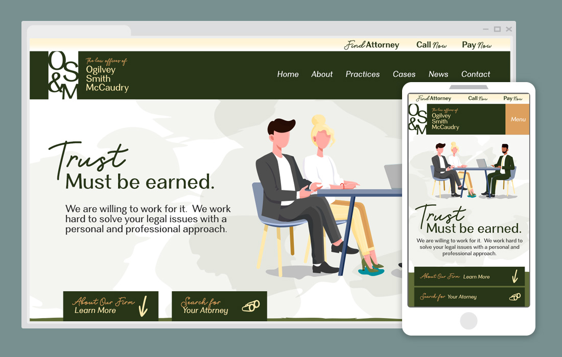 Example lawfirm website & mobile view - more traditional approach