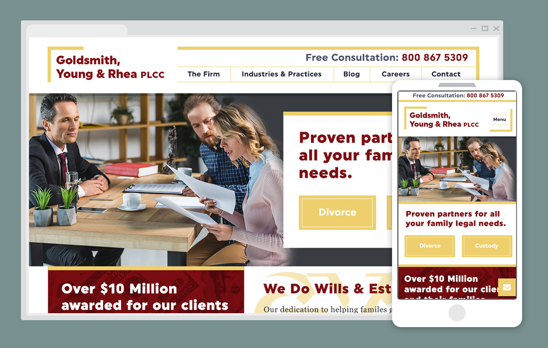 Example lawfirm website & mobile view - traditional and direct
