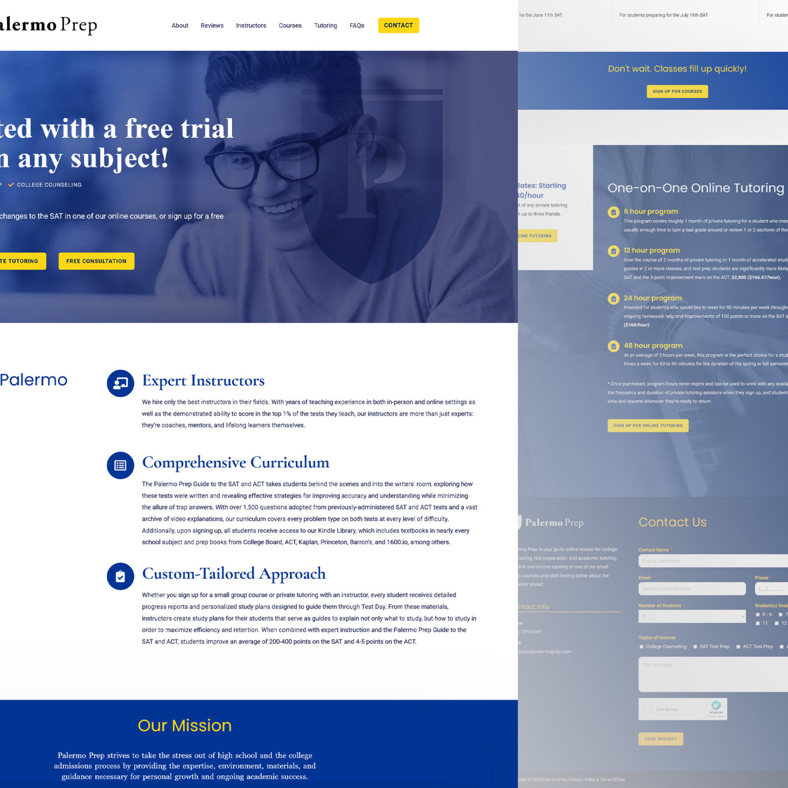 Palermo Prep microsite screens