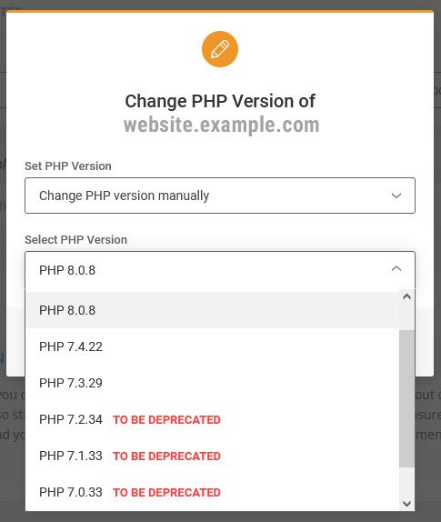 SiteGround allows for manual PHP version settings